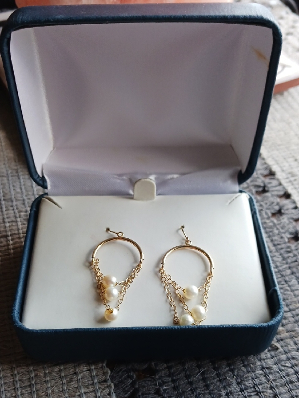Gold Pearl Drop Hoop Earrings - Women Jewelry